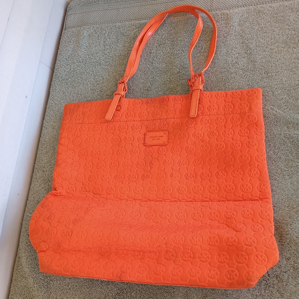 Michael Kors Orange Quilted MK Logo Tote